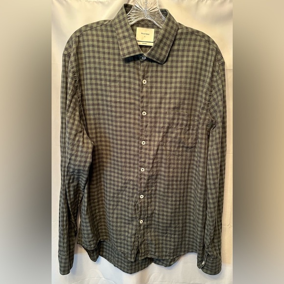 Billy Reid Men's Large Navy Green Plaid Button Up Made In Italy Preppy Classic - Picture 1 of 9